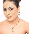 Kshitij Elite Cream & Blue Bead Necklace Set