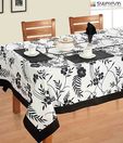 Swayam Black & White Cotton Table Sheet For Six Seater