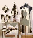 Swayam Beige & Black Striped Kitchen Linen Set- Eight Pcs