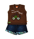 Little Kangaroos Brown Tank Shirt & Blue Denim Shorts For Kids