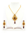 Adhira Hollow Textured Maroon Stone Ethnic Necklace Set