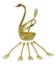 Ankit White Metal Swan 6 Pcs Cocktail Fork Holder