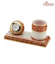 Aapno Rajasthan Gold Embossed Pen Stand With Watch_50
