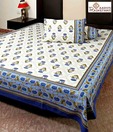 Aapno Rajasthan Lotus Gold Print Blue Double Bed Sheet Set