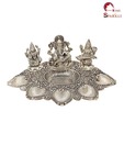 Home Sparkle Silver Aluminium Lakshmi, Ganesh & Saraswati Diya