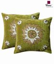 Home Green Embroidery Velvet Cushion Cover Set-2 pcs