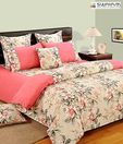 Swayam Beige & Pink Cotton Double Bed Sheet Set