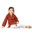Little India Red & White Girls Dhoti Angarkha Set For Kids