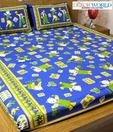 Dekor World Teddy Print Blue 100% Cotton Double Bed Sheet Set