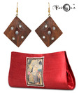 Favola Wooden Earrings And Glossy Red Clutch Combo