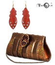 Favola Wooden Leaf Earrings And Broach Clutch Combo
