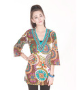 Frolic Brown & Aqua Blue Tunic Top