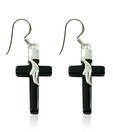 Sizzling Silver Holy Cross Onyx Silver Silver Earrings