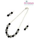 Miraaya Elegant Velvet & Metal Beads Necklace Set