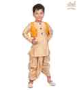 Kilkari Beige-Yellow Dhoti Kurta With Jacket For Kids