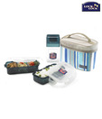 Lock & Lock Double-lock System Black Lunch Box Set With Striped Bag