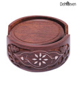 Delhi Seven Teak Wood 6 Coaster Set With Holder