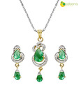 Opaleena Green Crystals Pendant Set