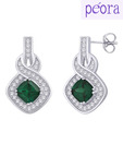 Peora Green Princess Cz & Sterling Silver Earrings