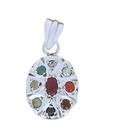 Indian Silver Navratna Oval Pendant