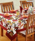 Swayam Maroon Floral Cotton Table Sheet For Six Seater
