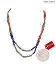 Silver Centrre Silver, Lapis, Jade and Cornelian Necklace with free silver coin