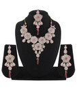 Variation Opulent Pink Floral Patwa Necklace Set with Maangtika