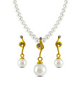 Mi Pearls Artistically Designed Diamond & Pearl Pendant Set
