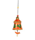 ExclusiveLane Terracotta Hand-painted Hanging Bird With Bells- Green