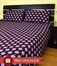 meSleep Printed Purple & Black Double Bed Sheet Set With a Chocolate Freebie