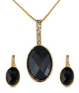 Oleva Faceted Oval Black Stone & AD Pendant Set