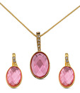 Oleva  Faceted Pink Stone & AD Studded Pendant Set