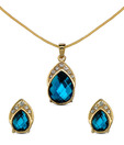 Oleva Faceted Pear Shape Blue Stone Pendant Set