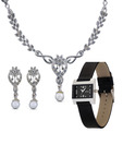 Oleva AD Studded Necklace Set & Leather Watch Combo