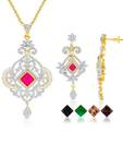 Sukkhi 18kt Gold Plated Designer Pendant Set With Interchangeable Stones