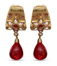 Touchstone Floral Red Drop Kundan Earrings