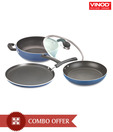 Vinod Zest Combo of Omni Tawa, Fry Pan With Lid & Kadai With Lid
