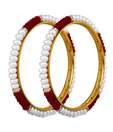 Nisa Pearls Pair of Red Onyx & Pearl Bangles