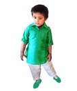DotnDitto Vibrant Green & White Pathani Kurta Set For Kids