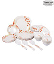 Diamond Crockery White & Orange Dinner Set - 34 Pcs