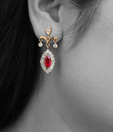 Erato Petal Shaped Red Stone & CZ Studded Earrings