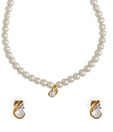 Oleva Round Earrings Pearl Necklace Set