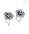 Johareez Oxidized Sterling Silver Flower Shape Toe Rings