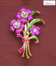 Johareez Purple & Green Colour Enamel Brass Brooch