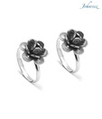 Johareez Enticing Oxidized Sterling Silver Flower Shape Toe Rings