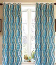 Dekor World Waves Turquoise Blue Jacquard Eyelet Curtain