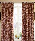 Dekor World Brown Floral Eyelet Curtain