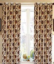Dekor World Beige & Mustard Floral Eyelet Curtain
