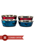 Heads Up For Tails Combo Of Dog Bowls - Red & Blue