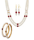 Oleva Two String Pearl Necklace Set & Pair of Pearl Bangles Combo